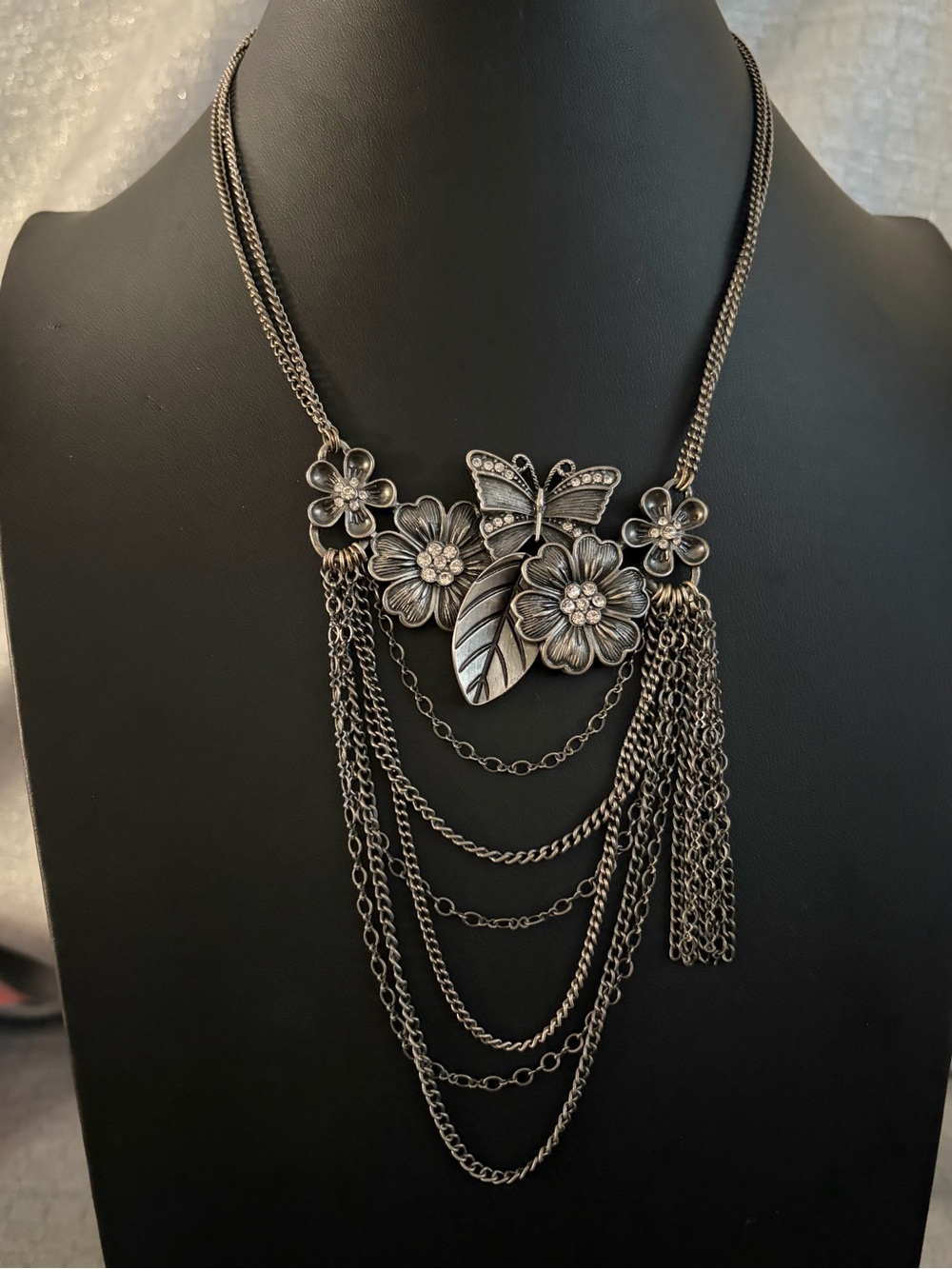 Jewels By Park Lane Floral Butterfly Multi-Chain Necklace - Silver Tone